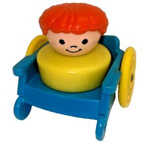 Vintage Fisher Price Little People Chunky 1990 Red Head Girl w/ BLUE WHEELCHAIR